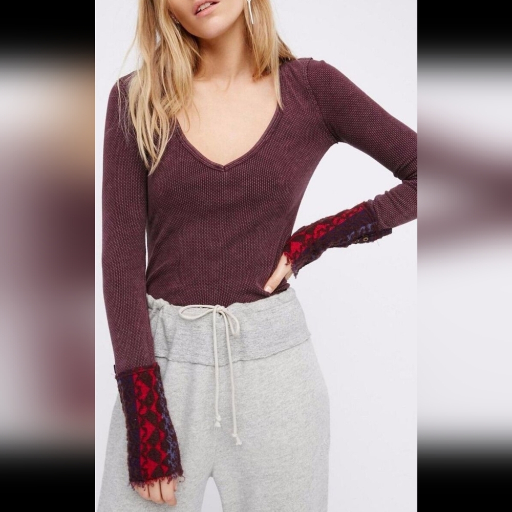 Free People Art School Thermal‎ Longsleeve V-neck Top